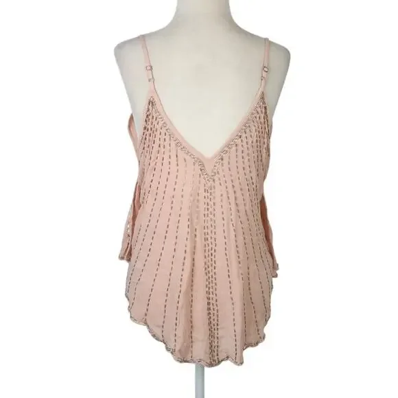 Free People Free Fly Light Pink Beaded Cami Tank Top Large NWT - Picture 4 of 8